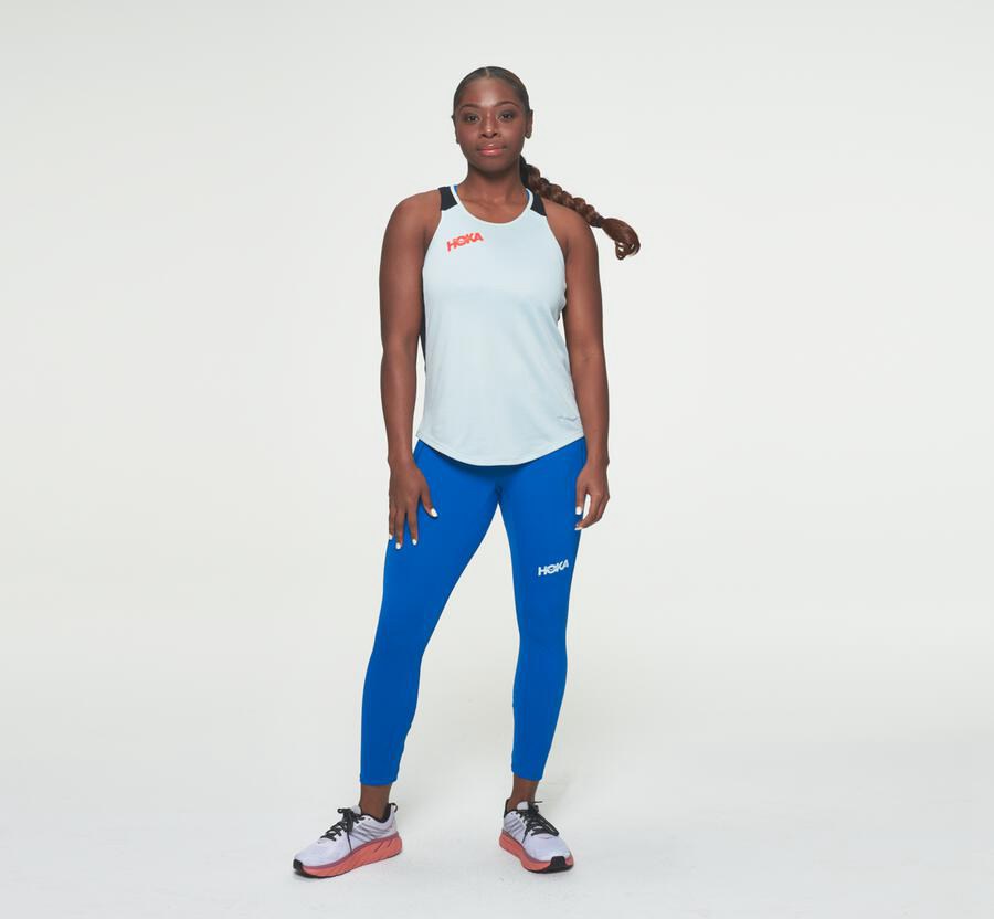 Hoka Australia One One Performance Tank - Womens Tops Blue/Black - MNIAL-4987